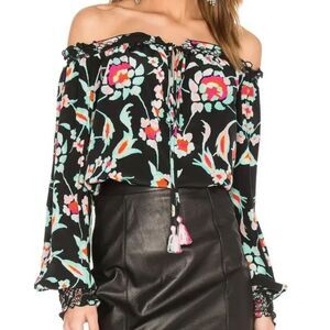 TANYA TAYLOR Mira Mosaic Off Shoulder Top Women's Size 8 100% Silk Flowy